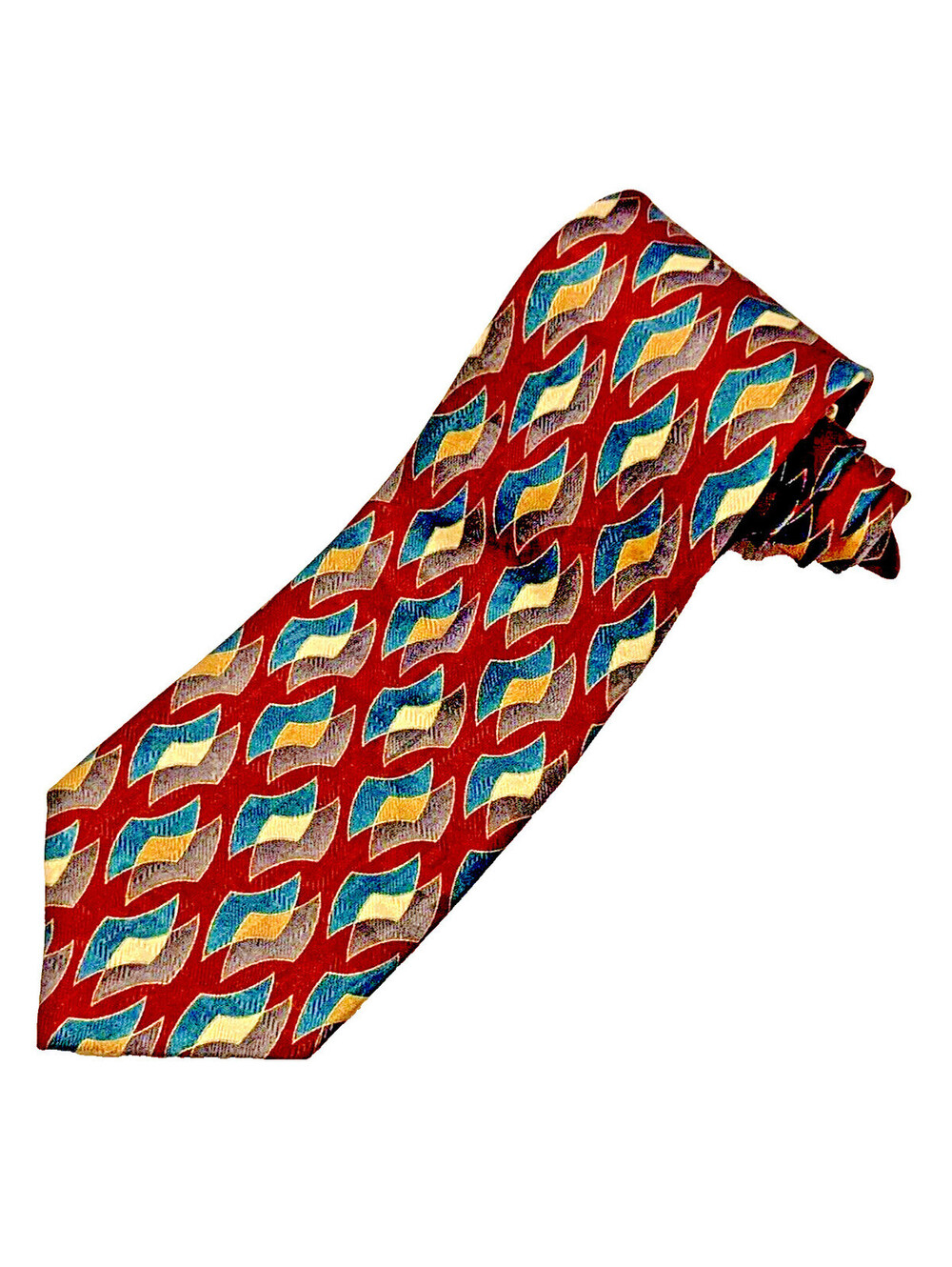 ALFANI VTG Silk Necktie - NWT - Red Blue Brown Geometric 57" Classy Colorful